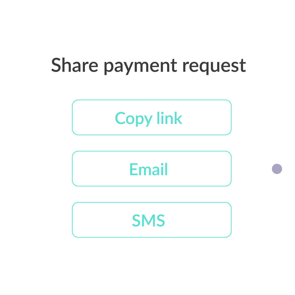 Choose to share payment request via link, email or SMS