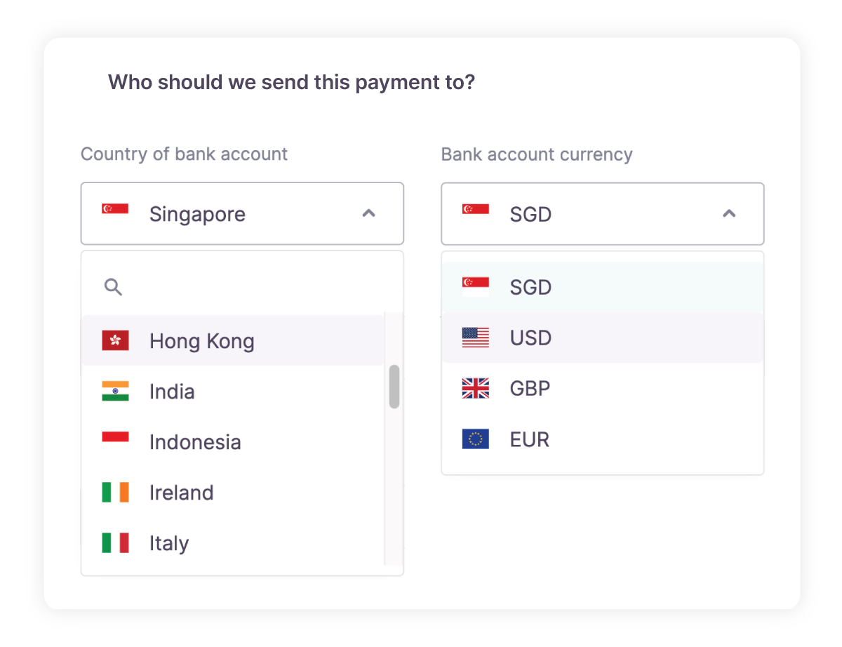 Mockup of cross-border payment on CardUp
