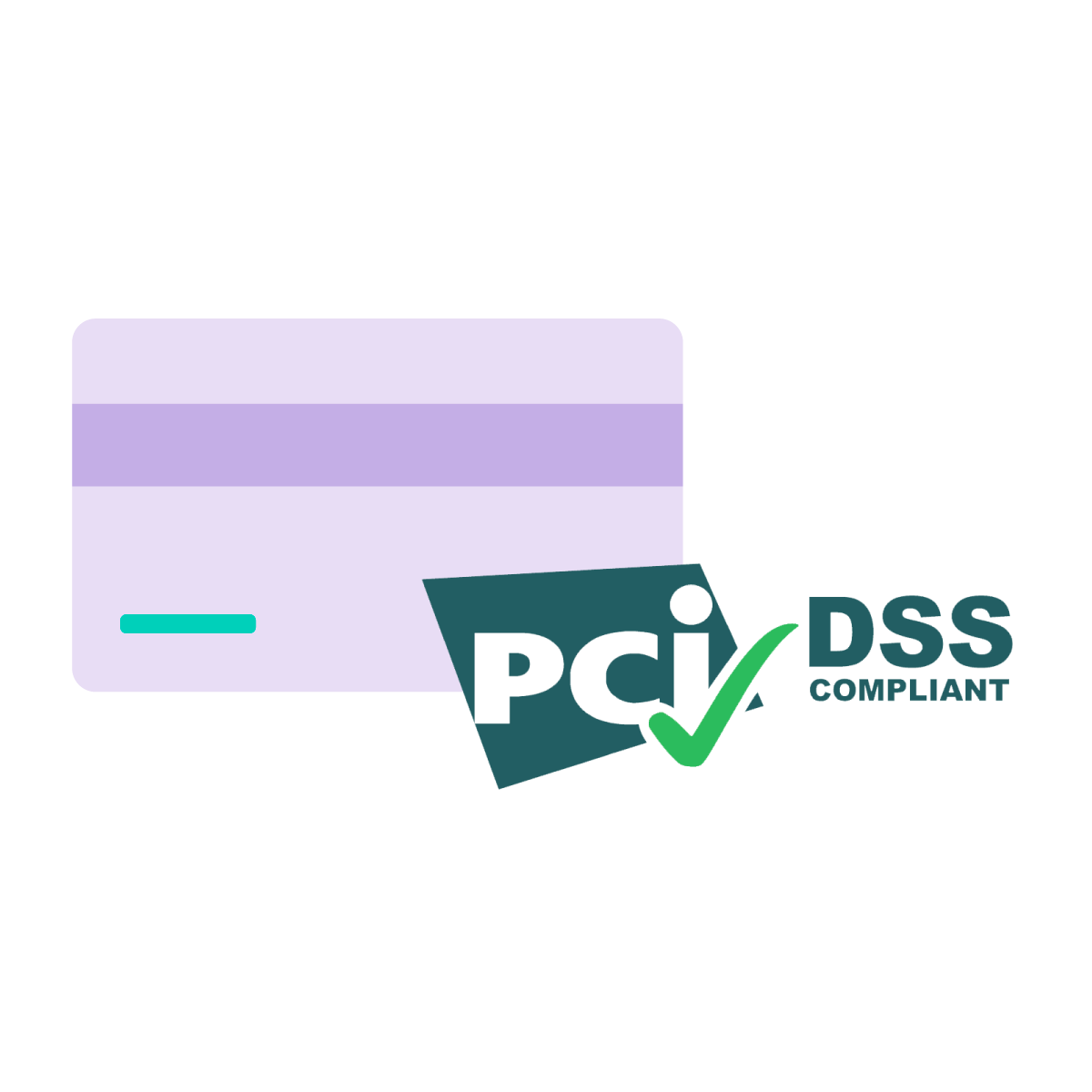 Icon of credit card and PCI-DSS Compliant logo