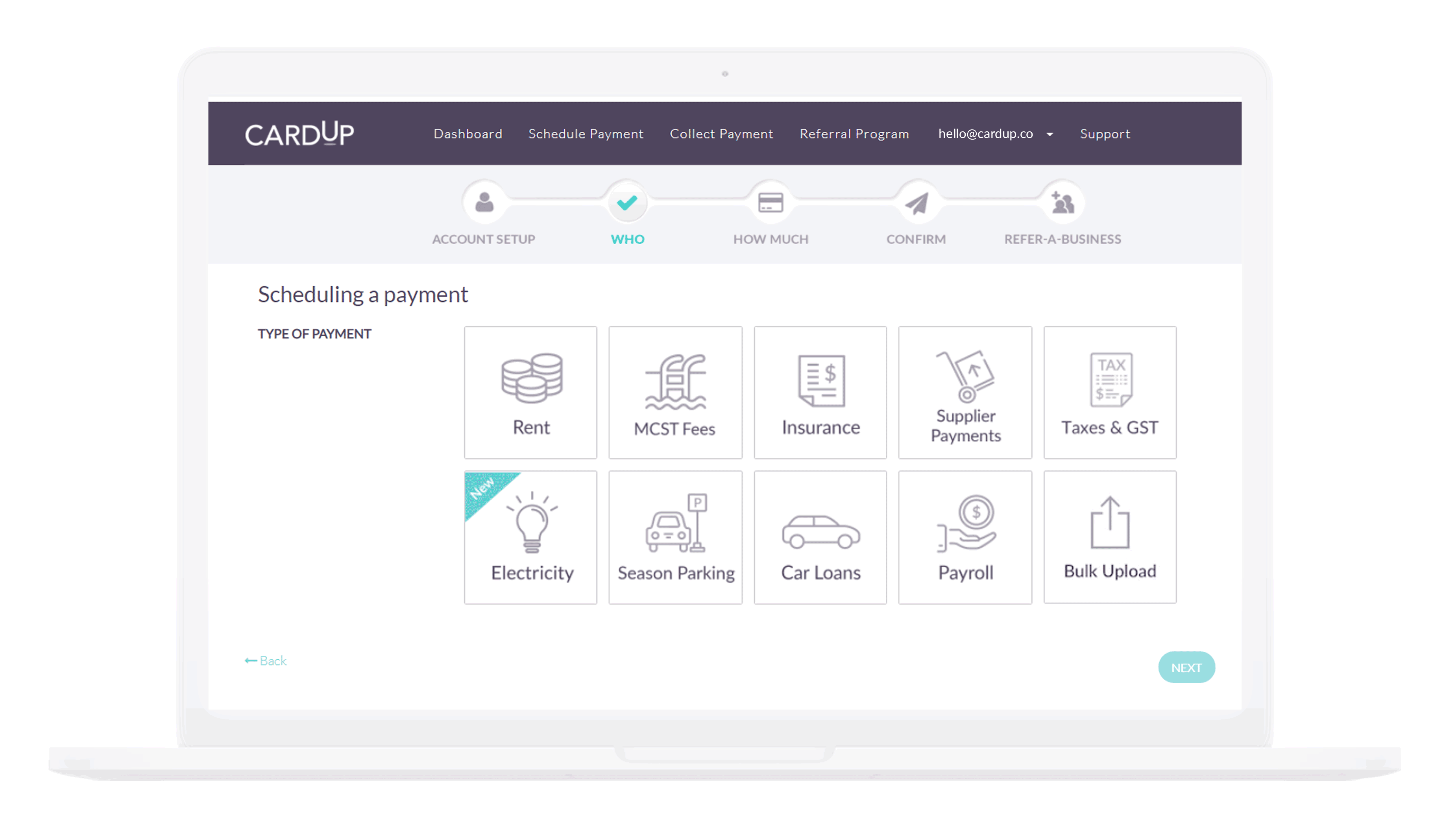 Pay business rent, supplier invoice, payroll, tax and more via CardUp's online platform