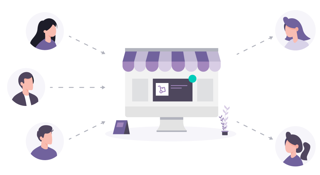 Illustration of marketplace facilitating payments between buyer and seller